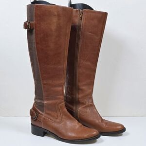 Dune London Cognac Leather Knee-High Riding Boots Equestrian Sz 7